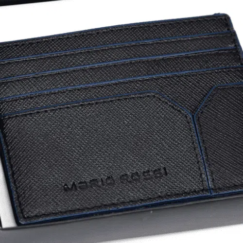 Δερμάτινο πορτοφόλι καρτών Mario Rossi 8932 Blue 9 8 Θήκες για κάρτες συνολικά στο μπροστά και πίσω μέρος του με προστασία RFID και 1 κεντρική θήκη για κάρτες,χαρτονομίσματα ή κέρματα. Εξαιρετική ποιότητα κατασκευής γνήσιο δέρμα Mario Rossi.